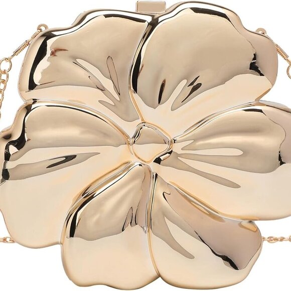 Brand New Sparkly Acrylic Clutch 6.7inch Flower Gold Elegant Evening Bag for Par - Picture 2 of 6